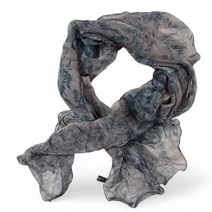 FREY Como Silk scarf from lake como Italy -  blue grey floral Luxurious Italian